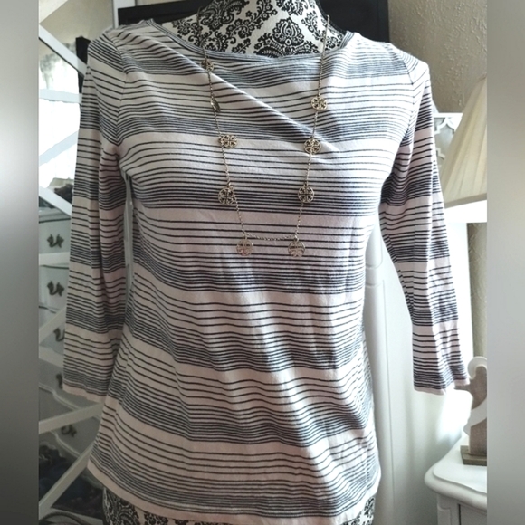 TALBOTS striped Nautical top 3/4 sleeve top - Picture 2 of 13